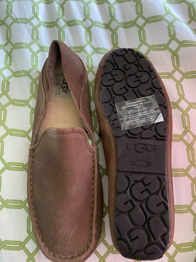 Ugg Unisex (11m/ 12.5w) Brown Slip-On Loafers With Ugg Pure Wool Sock Lining